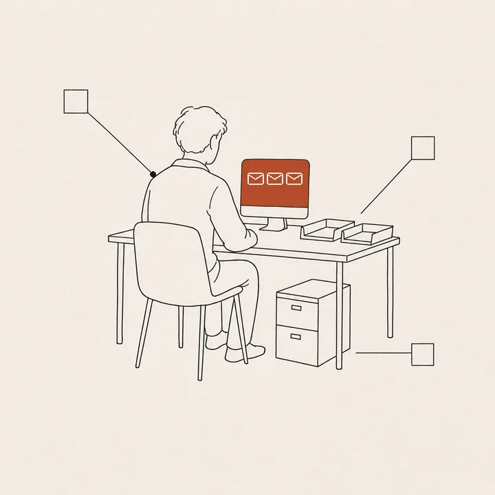 The same person at the same desk, now connected to three systems